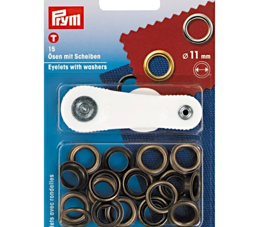 541363 Люверсы с инструментом для установки, 11 мм, 15 шт., цвет состаренная латунь, Prym