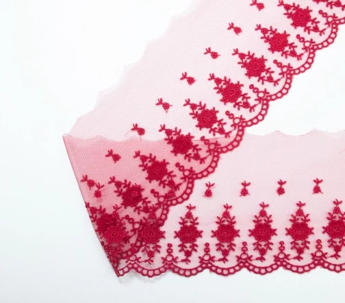 Кружево IEMESA (вышивка на тюле), ширина 10 см, цвет темно-красный