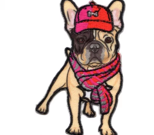 Термоаппликация HKM "Французский бульдог в кепке и шарфе", 8,5 х  5 см, арт. 33142