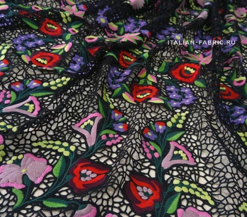 Кружево макраме "Цветочный узор на черном", 00723-2