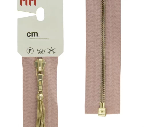 Молния RiRi металл, Go, слайдер Zuff, 4 мм, разъёмная 1 замок, 60 см, цвет 2439, чайная роза