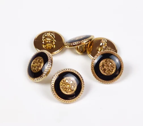 Пуговица DILL "Цветок", на ножке, пластик, цвет черный/золото, 15 мм