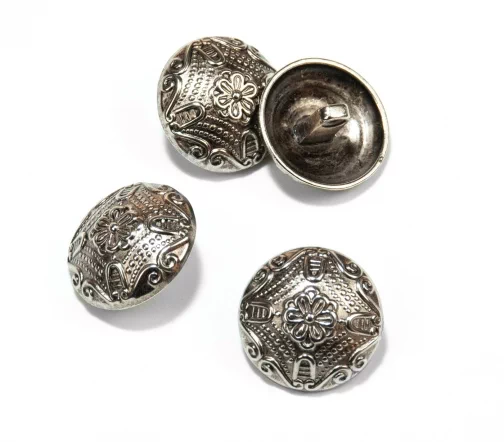 Пуговица DILL "Цветок и узоры", на ножке, металл, цвет состар.серебро, 23 мм