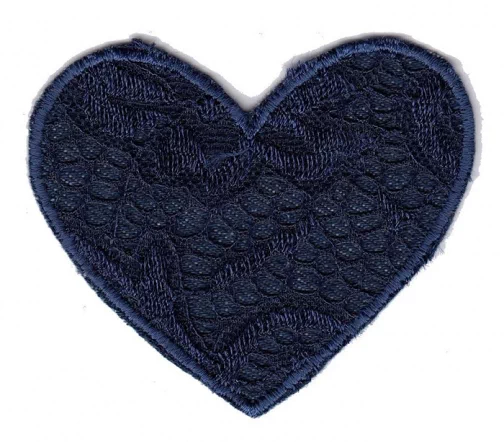 Термоаппликация "Сердце кружевное большое синее", 7,5х6,5 см, арт. 565031.A
