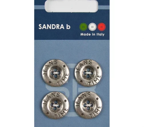 Пуговицы Sandra "Jeans Time", 18 мм, 4 отв., металл, 4 шт., цвет серебро, CARD198