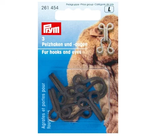 261454 Крючки и петли для меховых изделий (сталь), коричневый цв., 3шт., Prym
