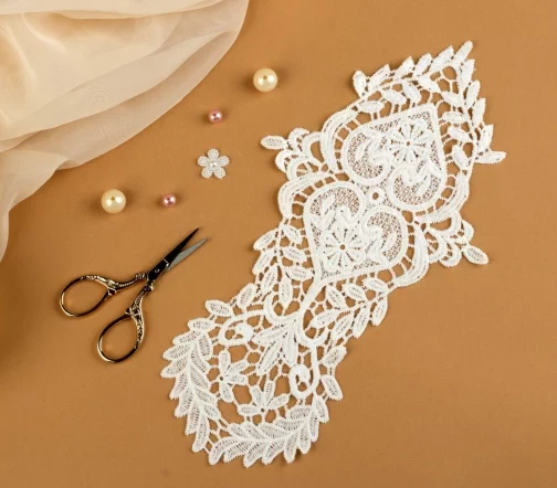 Кружевной элемент пришивной, п/э, 29х14см, цвет белый, 3783533