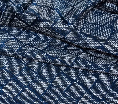 Жаккард "Ромбы", сине-белые прожилки, 02063