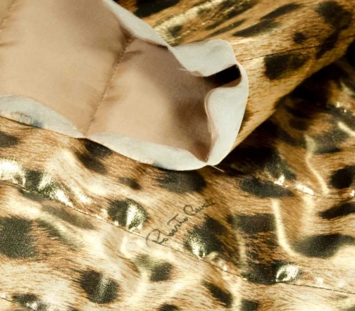 Курточная стеганая ткань на синтепоне R.Cavalli "Леопард", цвет коричн/беж, 6112213