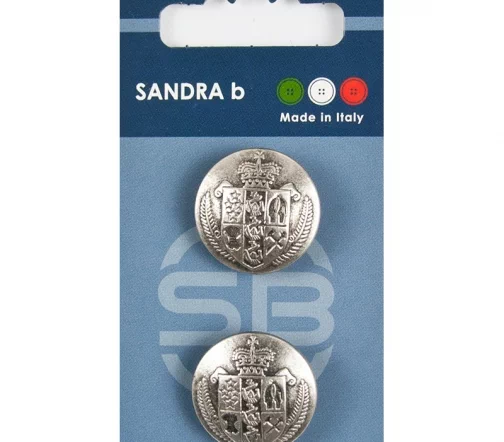 Пуговицы Sandra "Герб", на ножке, 23 мм, металл, 2 шт., серебро, CARD203