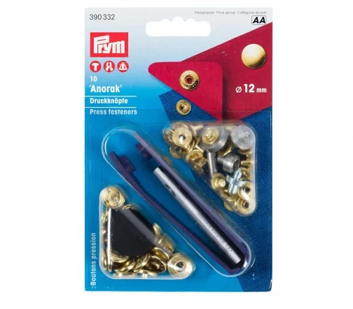 390332 Кнопки Anorak, латунь, цвет золотой, 12 мм, 10 шт, Prym