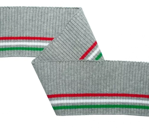 Кромка с полосками, трикотаж, серый, флаг Италии, 137-301