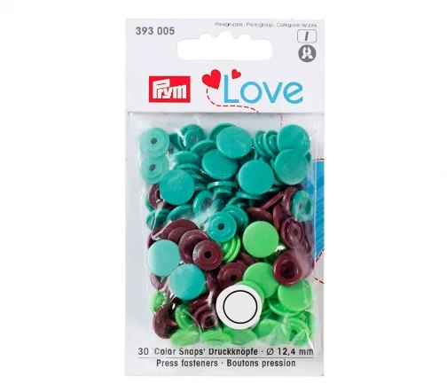 393005 Kнопки Color Snaps Prym Love, цвет зеленый/коричневый, 12,4мм, 30шт, Prym