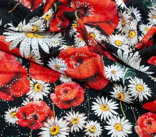 Шитье хлопковое "Маки на черном", 21271