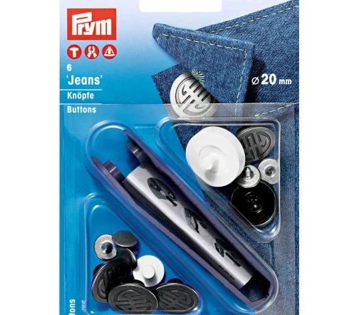 622237 Кнопки непришивные Джинс, латунь, 20 мм, 6 шт, цвет старого серебра, Prym