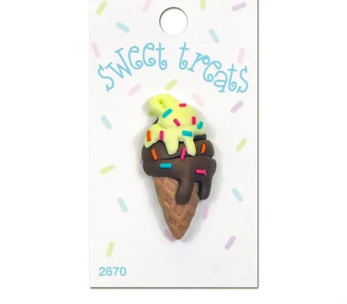 Декор. пуговица "Мороженое", серия "Sweet Treats", арт 2670, на ножке, 41 мм, пластмасса, 1 шт