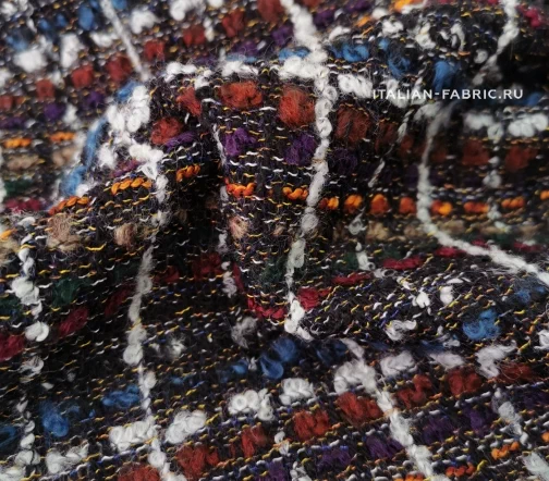 Твид костюмный в клетку, с разноцветными нитями, 00981