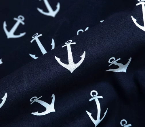 Сорочечный хлопок "Якоря белые", фон темно-синий, 1032202-1