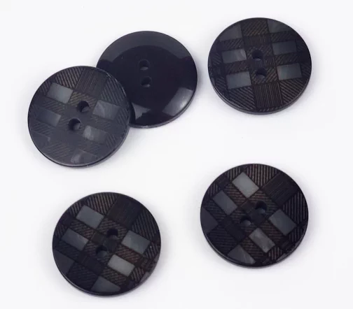 Пуговицы, Union Knopf, "Круглые в клеточку и полоску", 2 отв., пластик, цвет черно-серый, 18 мм