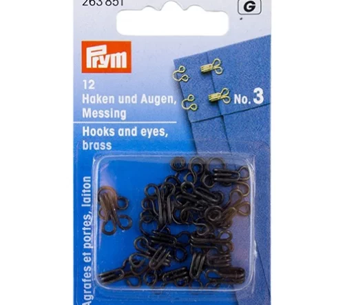 263851 Крючки и петли (латунь) № 3, цвет черный, 12 шт., Prym