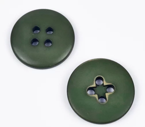Пуговица, Union Knopf, "Прорезь-крест", 4 отв., пластик, цвет зеленый, 34 мм