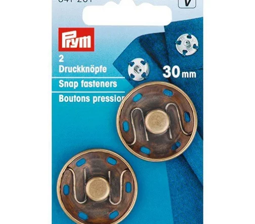 341261 Кнопки пришивные, латунь, цвет состаренной латуни, 30 мм, 2 шт., Prym