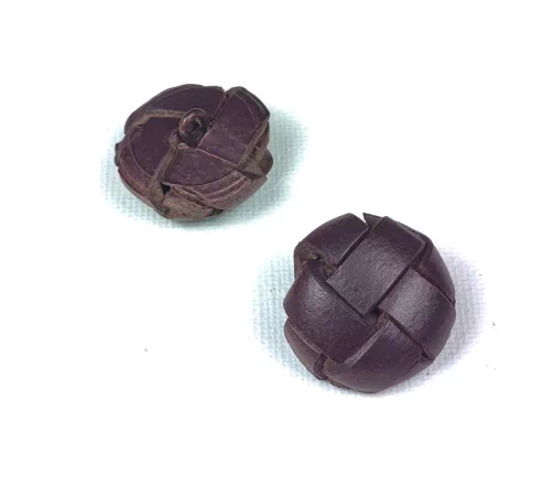 Пуговицы, Union Knopf, "Плетеные", на мет. ножке, натур. кожа, цвет бордовый, 25 мм