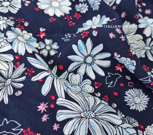 Креп вискозный "Ромашки на темно-синем", 1032124