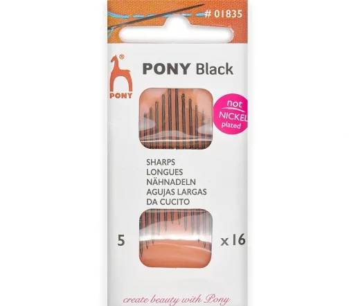Иглы ручные для шитья Black Sharps, № 5, 16 шт., цвет черный, PONY 01835