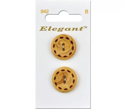 Пуговицы Elegant, арт. 942 F, 2 отв., 22 мм, дерево, 2 шт., бежевый