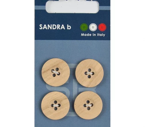Пуговицы Sandra, 18 мм, 4 отв., пластик, 4 шт., деревянный, CARD237
