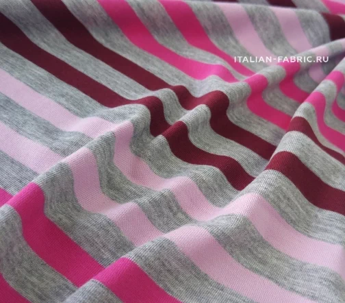 Трикотаж вискозный в полоску, цвет серый/розовый/фуксия/бордо, 02019