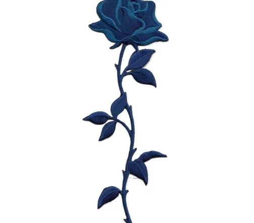Термоаппликация "Роза на стебле крупная", 17 х 6 см, цвет темно-синий, 569863.D