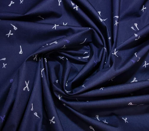 Сорочечный хлопок "Ножницы", фон темно-синий, 1092319