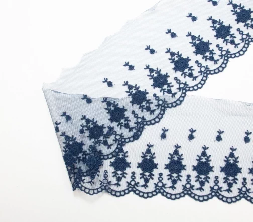Кружево IEMESA (вышивка на тюле), ширина 10 см, цвет темно-синий