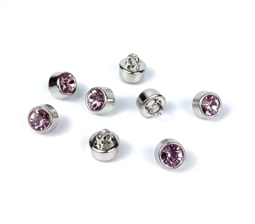 Пуговица DILL с кристаллом, на ножке, пластик, цвет розовый/серебро, 10 мм