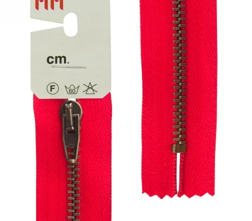 Молния RiRi металл неразъём, 4 мм 18 см, подвеска АТ, цепь антик медь, цвет 2407, красный