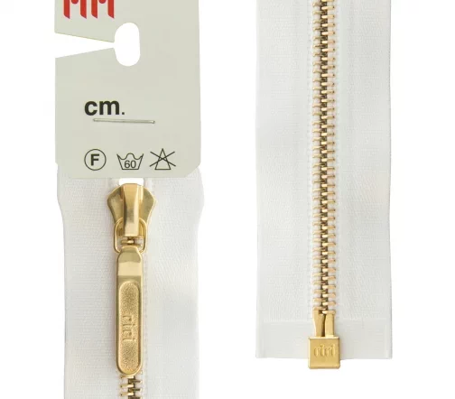 Молния RiRi атласная, металл, разъём, 1 замок 4 мм 60 см, подвеска LANG24, цепь GO, цвет 2101, белый