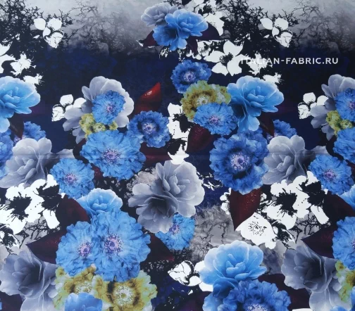 Шелк "Синие цветы на темно-синем", 00697