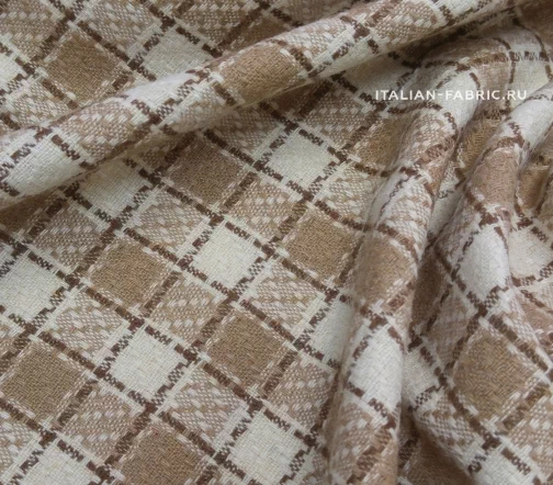 Шерсть плательная в крупную сливочную и бежевую клетку, 02033