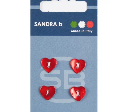 Пуговицы Sandra "Сердечки", 11 мм, 2 отв., нат.перламутр, 4 шт., красный, CARD138