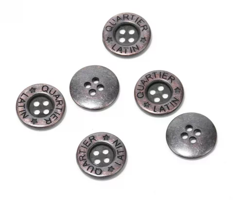 Пуговица Union Knopf "Quartier Latin", 4 отв., металл, цвет медь, 16 мм