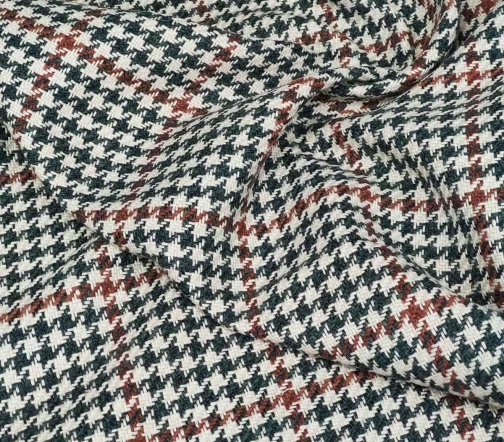 Лен костюмный в гусиную лапку, цвет бежевый/серо-зеленый/коричневый, 1032415