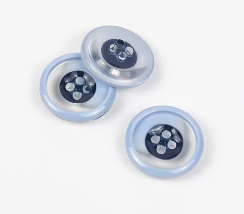 Пуговица, 4отв., пластик, цв. прозрачный/голубой, 18 мм