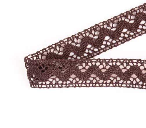 Мерсеризованное хлопковое кружево IEMESA, ширина 16 мм, цвет темно-коричневый