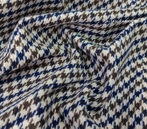 Ткань костюмно-плательная в гусиную лапку, цвет синий/хаки/беж, 1082038