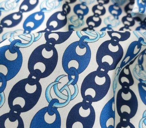 Крепдешин "Цепочки", цвет синий, 01842-2