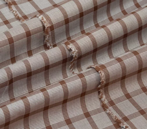 Сорочечный хлопок в молочную и светло-коричневую клетку, 00361