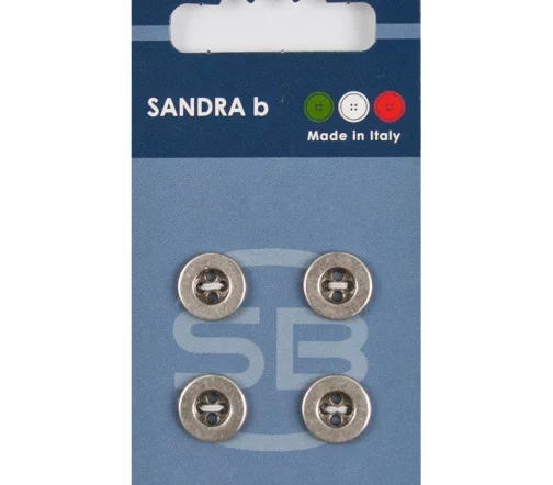 Пуговицы Sandra, 11 мм, 4 отв., металл, 4 шт., серебро, CARD193