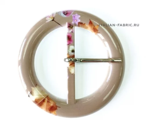 Пряжка Gafforelli с цветочным принтом, круглая, пластик, цвет бежевый, 50 мм
